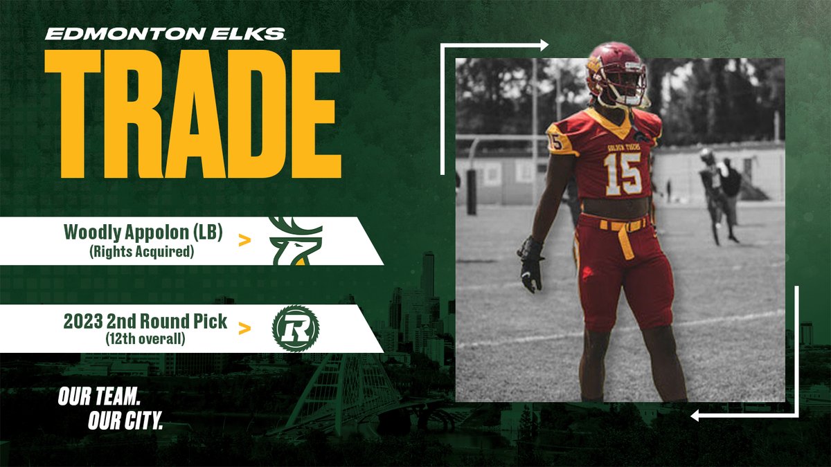 GoElks's tweet photo. TRANSACTION | The Elks acquire the rights to 🇨🇦 Woodly Appolon (LB). 

DETAILS | https://t.co/uuPFJoMdO0

#OurTeamOurCity #GoElks #CFL https://t.co/SK2Jdm8FbZ