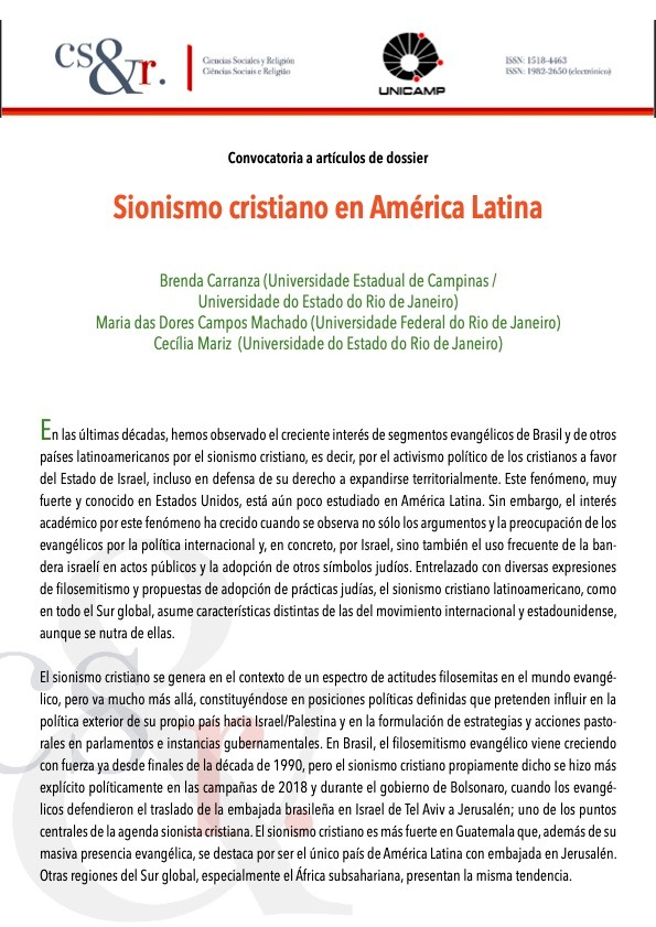 Cehilanet's tweet photo. Convocatoria de Dossier: Sionismo cristiano en América Latina. Revista Ciencias Sociales y Religión. https://t.co/2WcYCa8lhq