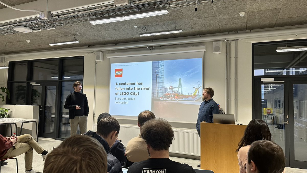phennex's tweet photo. Next talk by Lukas and Thomas from @LEGOEngineering with the exciting title βA container has fallen into the river of LEGO City - start the rescue helicopterβ #cloudnativeaarhus #cloudnativenordics @CNNordics https://t.co/S0NYeDcNrl