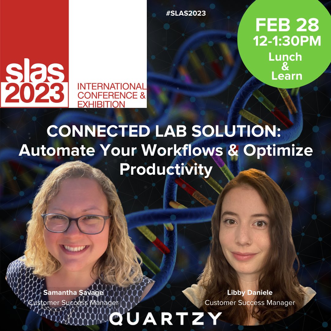 Quartzy's tweet image. Tomorrow at SLAS2023!
Join our Lunch &amp;amp; Learn on Feb 28th at 12-1:30pm.
Connected Lab Solution: Automate Your Workflows &amp;amp; Optimize Productivity with Samantha Savage and Libby Daniele.
You don&apos;t want to miss this!

 #slas2023