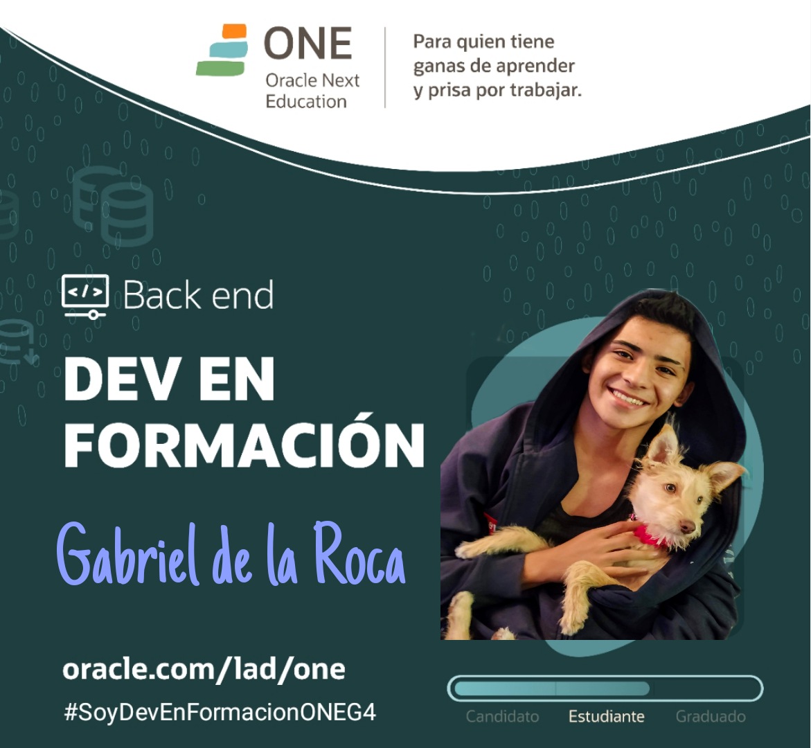 #SoyDevEnFormaciónONEg4 #GabrielDeLaRoca Aún no soluciono mi tema de empleo y debo capacitarme cada vez más... #BackEndDeveloper #DesarrolladorBackEnd #OracleNextEducation @AluraOnline @OracleLatam @Oracle