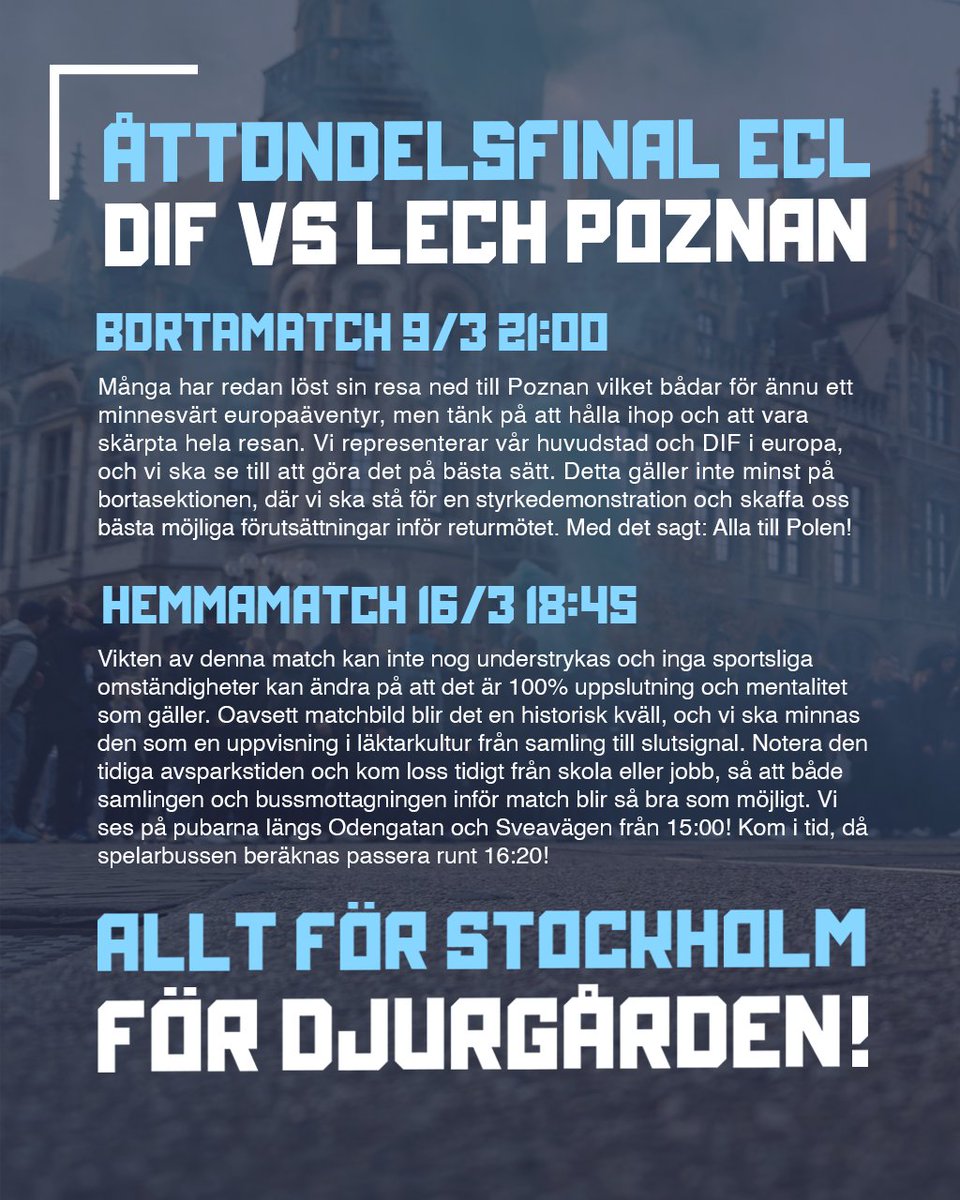 Sofialaktaren1's tweet photo. Information inför åttondelsfinalen i ECL mot Lech Poznan. Hörsamma uppmaningen och sprid ordet! https://t.co/OSxYqX1KrH