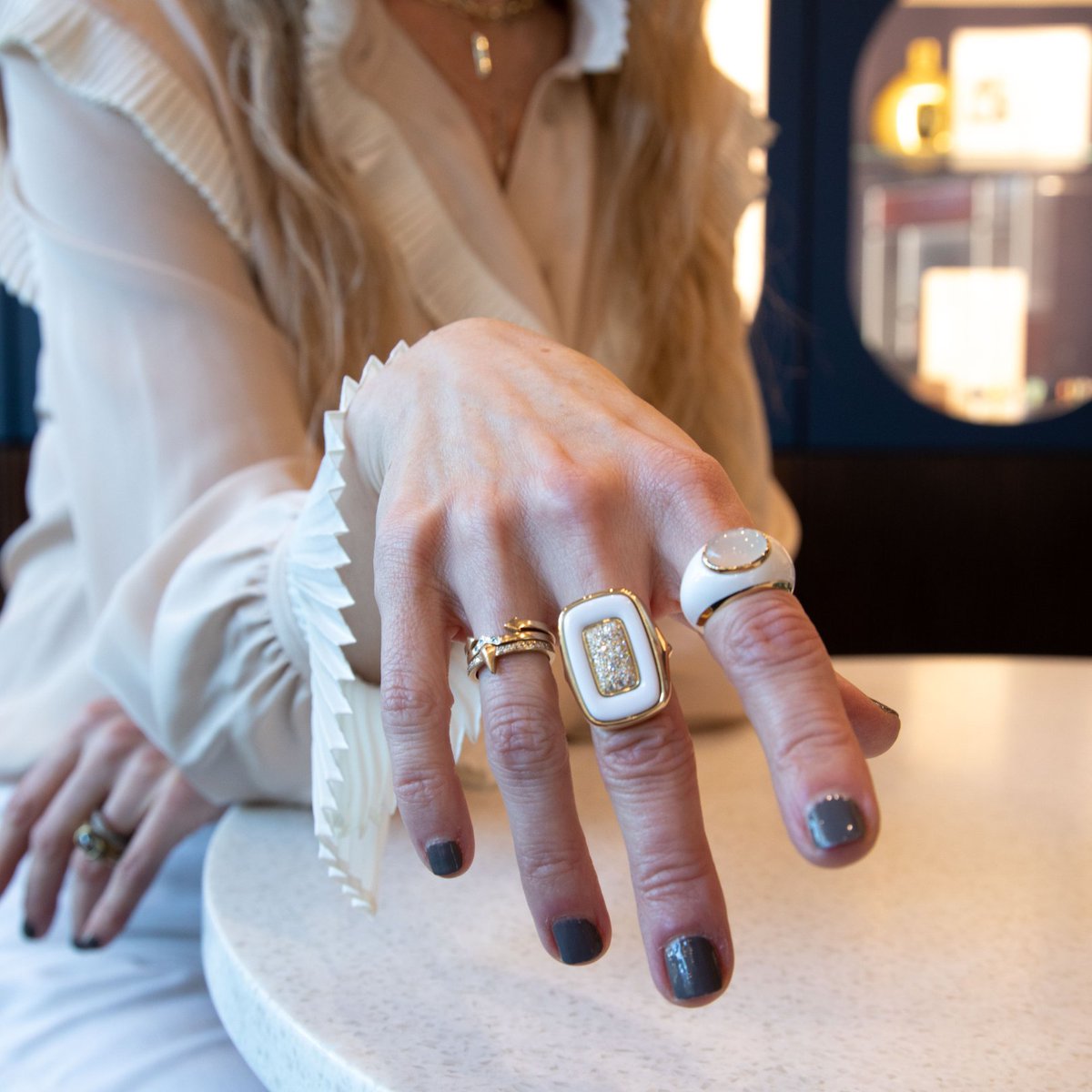 CastJewelry's tweet image. A stunning stack ✨ Cast Co-Founder &amp;amp; Chief Creative, Rachel, has a thing for rings. See how she created four unique looks using our Milan Getaway Ring as the statement piece for each. #CastWonder