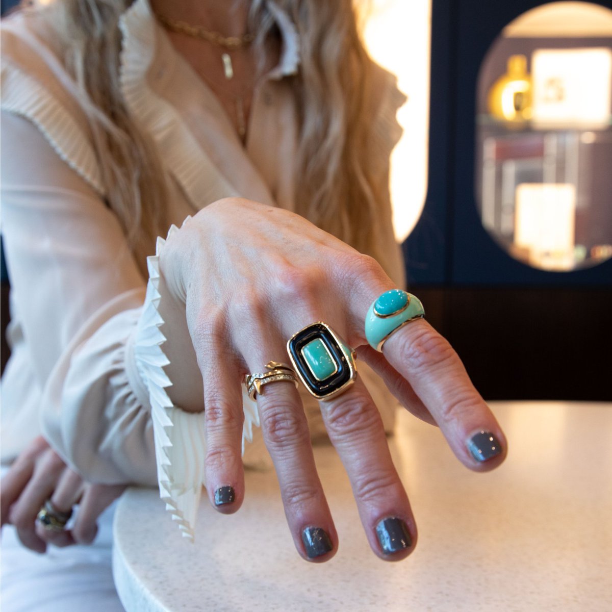 CastJewelry's tweet image. A stunning stack ✨ Cast Co-Founder &amp;amp; Chief Creative, Rachel, has a thing for rings. See how she created four unique looks using our Milan Getaway Ring as the statement piece for each. #CastWonder