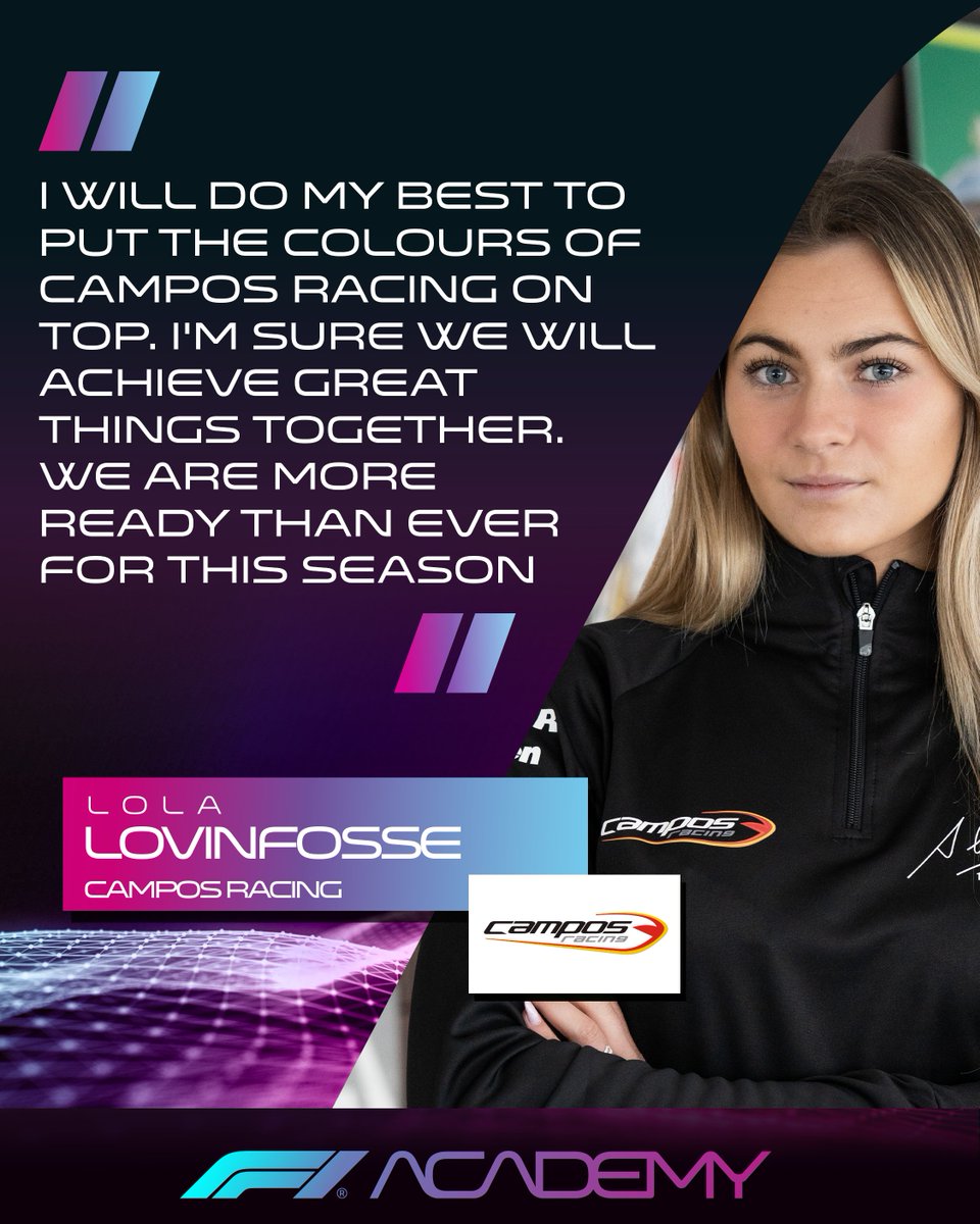 Eyes on the prize 🏆👀 @LolaLovinfosse is hoping to achieve big things with @CamposRacing! #F1Academy