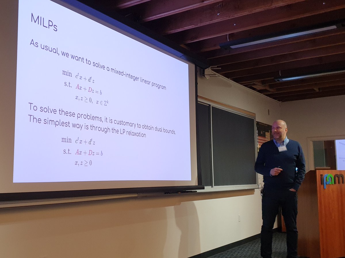 Andrea Lodi @69alodi (Cornell) kicking off the workshop! 'Continuous cutting plane algorithms in integer programming'