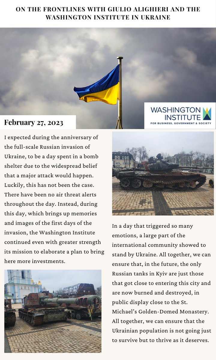 Please check out the Institute's Fellow, Dr. Giulio Alighieri's log on his experience during the first year anniversary of Russia's invasion of #Ukraine, observing the security measures and the Russian #tanks put on display near the St. Michael's Golden-Domed Monastery.