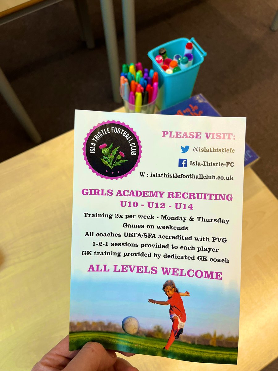 SportGreenhill's tweet photo. For any @GreenhillPS girls who are interested in developing their football skills and joining a local team 👇 

Local club @islathistlefc are recruiting players at U10 and U12 level and would love you to become part of their team. https://t.co/kl0mznIlJ8
