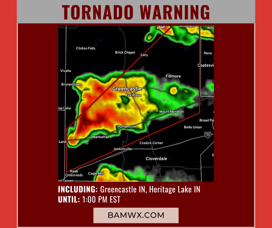 BAM Weather (BAMWX) on Twitter "Tornado Warning including Greencastle