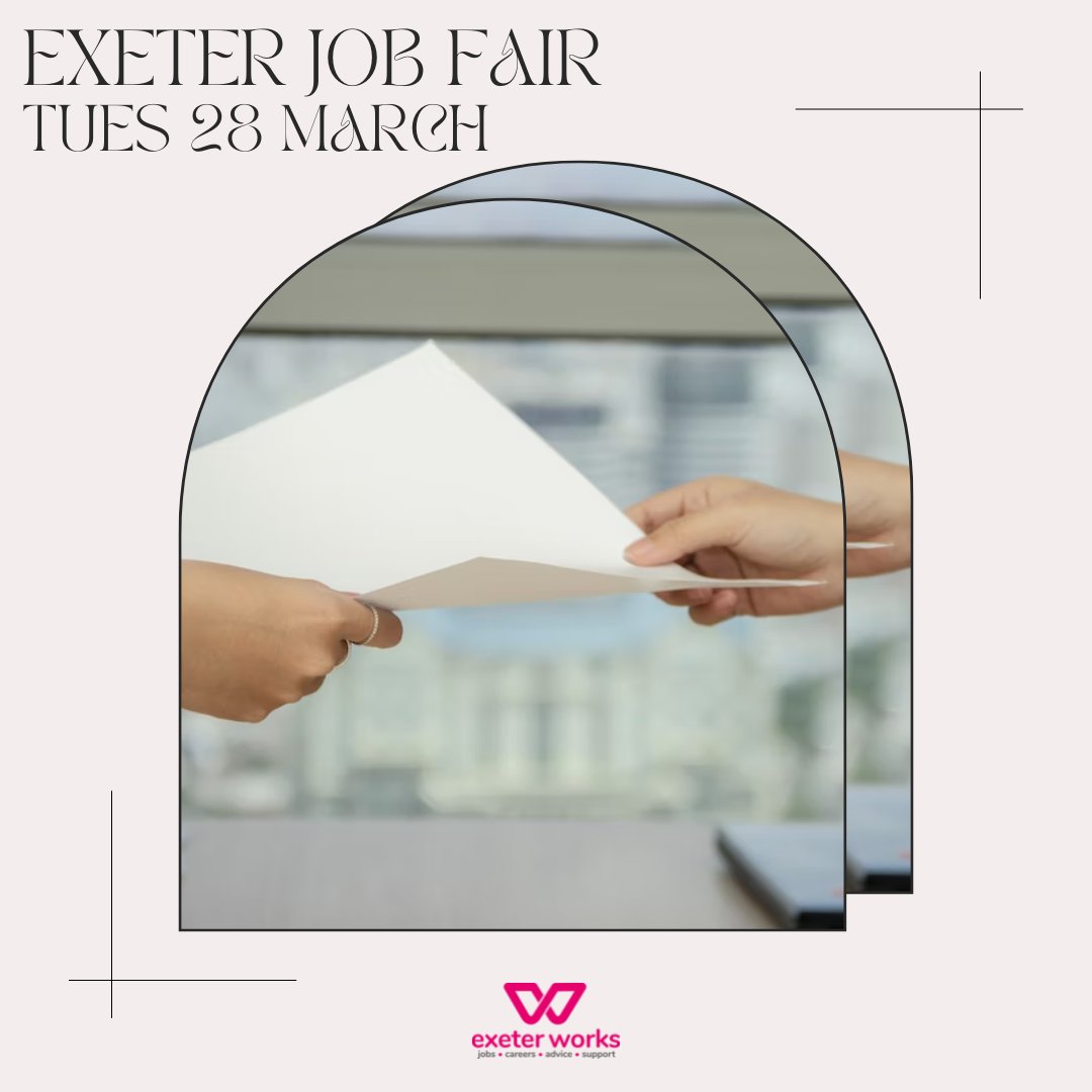 Are you looking for a job on your doorstep? Then drop into #Exeter's biggest careers fair, for all but specifically Job Centre candidates.

📅 Tues 28 March
⌚ 10am-2.30pm
📍 Corn Exchange.

No need to sign-up. 

#ExeterWorks #NationalCareersWeek2023 #CW2023 #Exeter #Devon