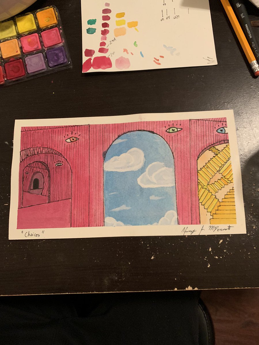 JacobJakemcd98's tweet photo. 2/15/23

There was an image on the interweb that inspired this but I can’t find it. I like this one, I think the sky turned out nice, I like the depth of the doorways. But as always the line work needs help, but all in all I’m pleased #watercolorpainting https://t.co/nQOYIexB3r