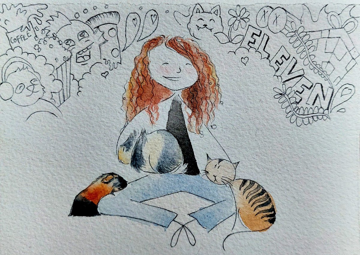 _underabluemoon's tweet photo. Homemade birthday card featuring Amalie, 11, rabbit Goose, guinea pig Albert and cat Fleur. Also my attempt at doodles which is much harder than Amalie makes it look! Second photo is Amalie's artwork 😊 https://t.co/NxRMMwKuTW