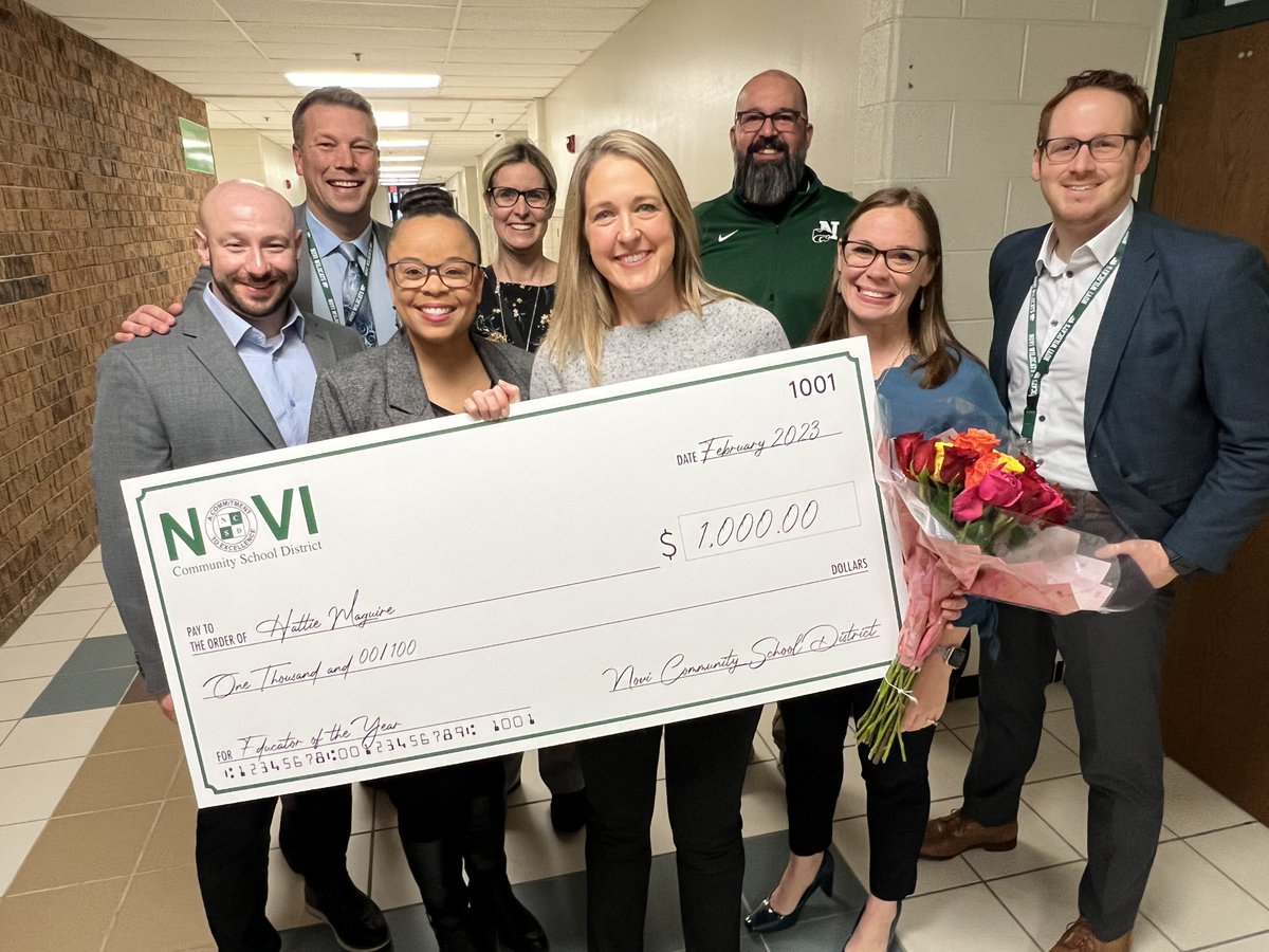 NCSD's tweet photo. Congrats to @TeacherHattie for being named NCSD High School Teacher of the Year. #NoviTogether #NoviPride https://t.co/14o5uvohbQ