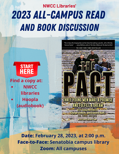 NWCC_Library's tweet image. The All-Campus Read of The Pact is almost here and we are very excited for the discussion. It will be face-to-face tomorrow, February 28th, at the R. C. Pugh Library in Senatobia at 2:00 p.m. It will also be available via Zoom for all campuses.

Contact us for the Zoom Link!