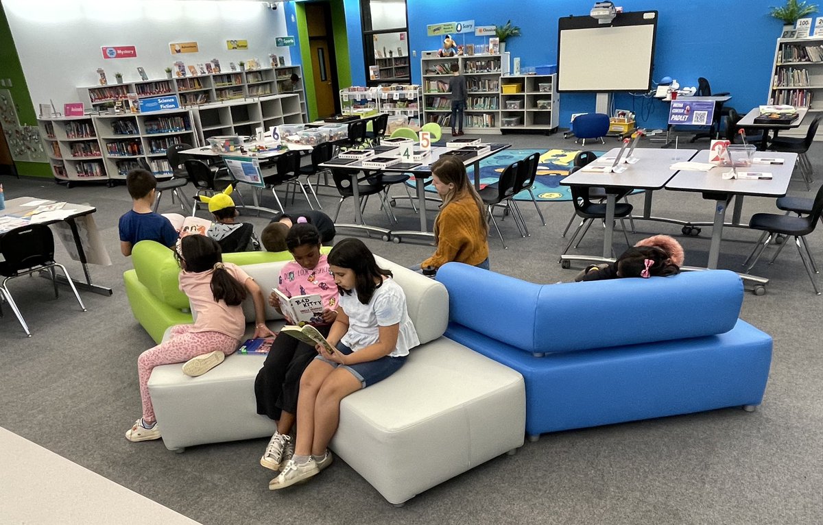 we enjoyed our sweet 3rd grade classes visting the media center today! they made great book choices and had a little time to hang out on our awesome sofas and read 📚❤️📚❤️