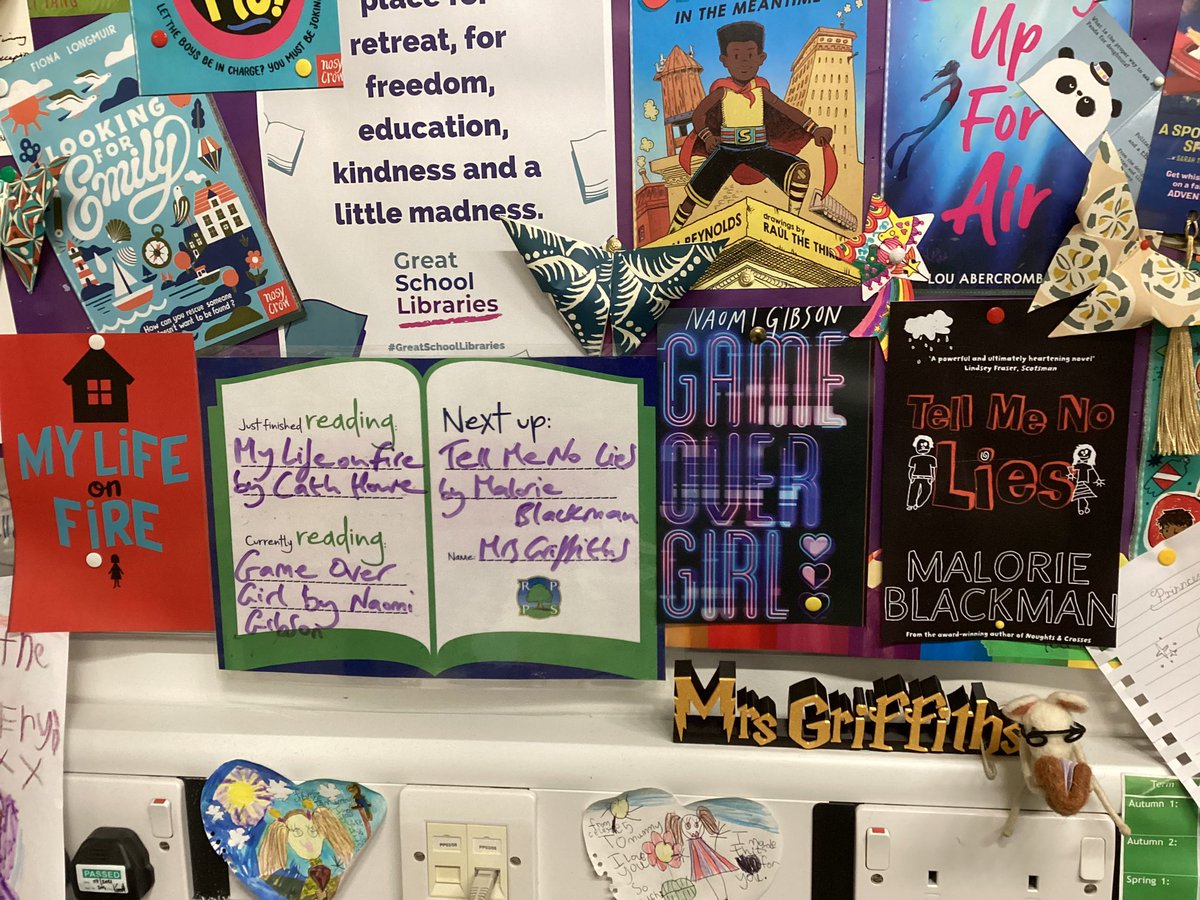 RPPS_Library's tweet photo. Itβs @WorldBookDayUK week & weβre looking forward to Thursday! @RPPS_Library has just finished reading #MyLifeOnFire by @cath_howe (thank you @NosyCrow for the book post!); now Iβm reading #GameOverGirl by @naomigwrites (love it!) & next up is #TellMeNoLies by @malorieblackman π§ https://t.co/f9bXLdDmXp