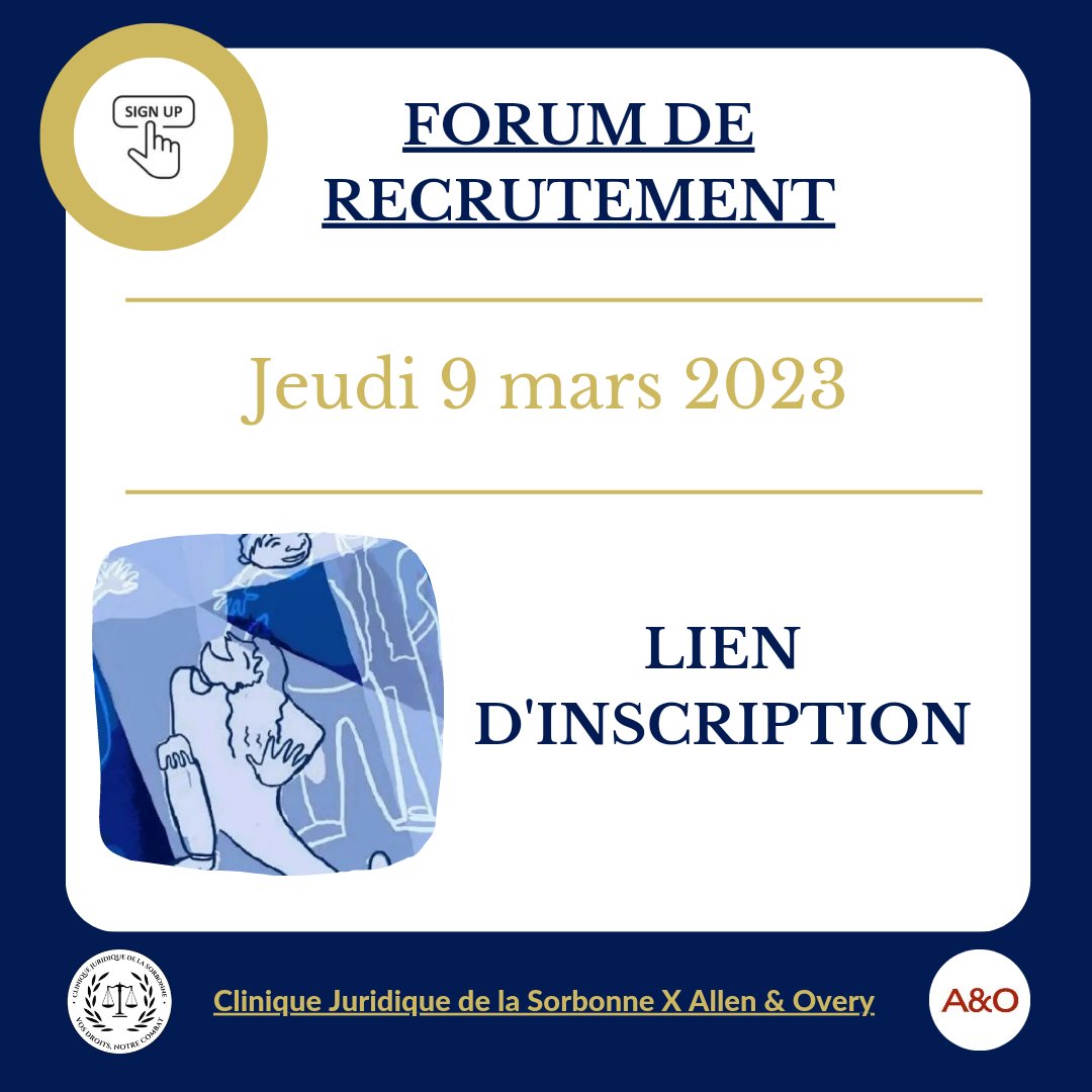 📣Quels recruteurs pourriez-vous rencontrer ?
Serons parmi nous: 
Allen &amp; Overy, PwC, Bank of America, L’Oréal, Chanel, Linklaters, Ogletree Deakins, Jus Mundi, Le Défenseur des droits, Morgan Lewis &amp; Bockius
✍️ Lien d’inscription : 
docs.google.com/forms/d/e/1FAI…