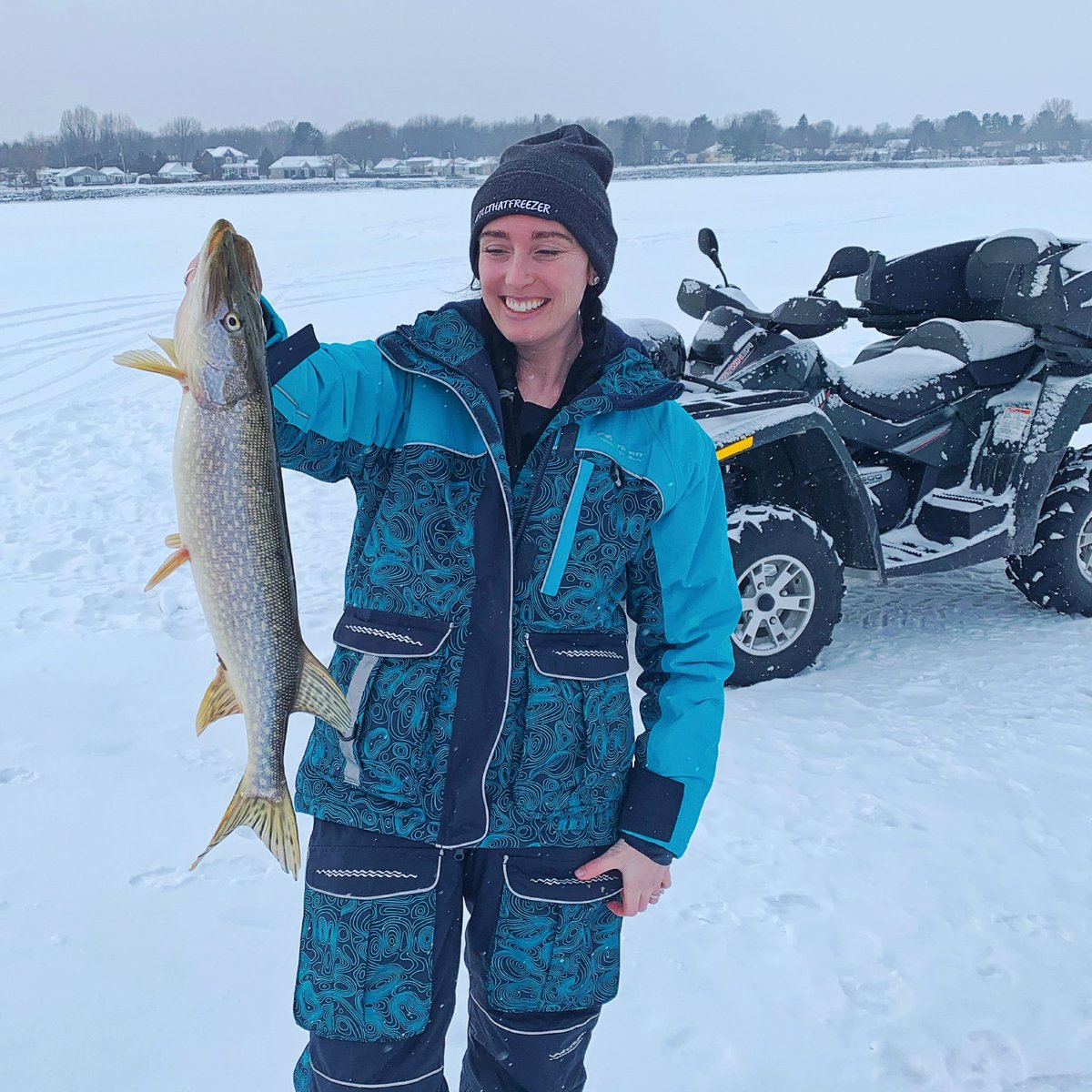Been at least a year since I caught Mr. Pike, this one gave me a great fight! 
.
Follow @TRFisherwoman 
.
.
.
.
.
#pike #pikefishing #brochet #bigfishing #essox #fisherwoman #girlsfishtoo #womenfishtoo #icefishing #fishontheice #winterfishing #catchandcook