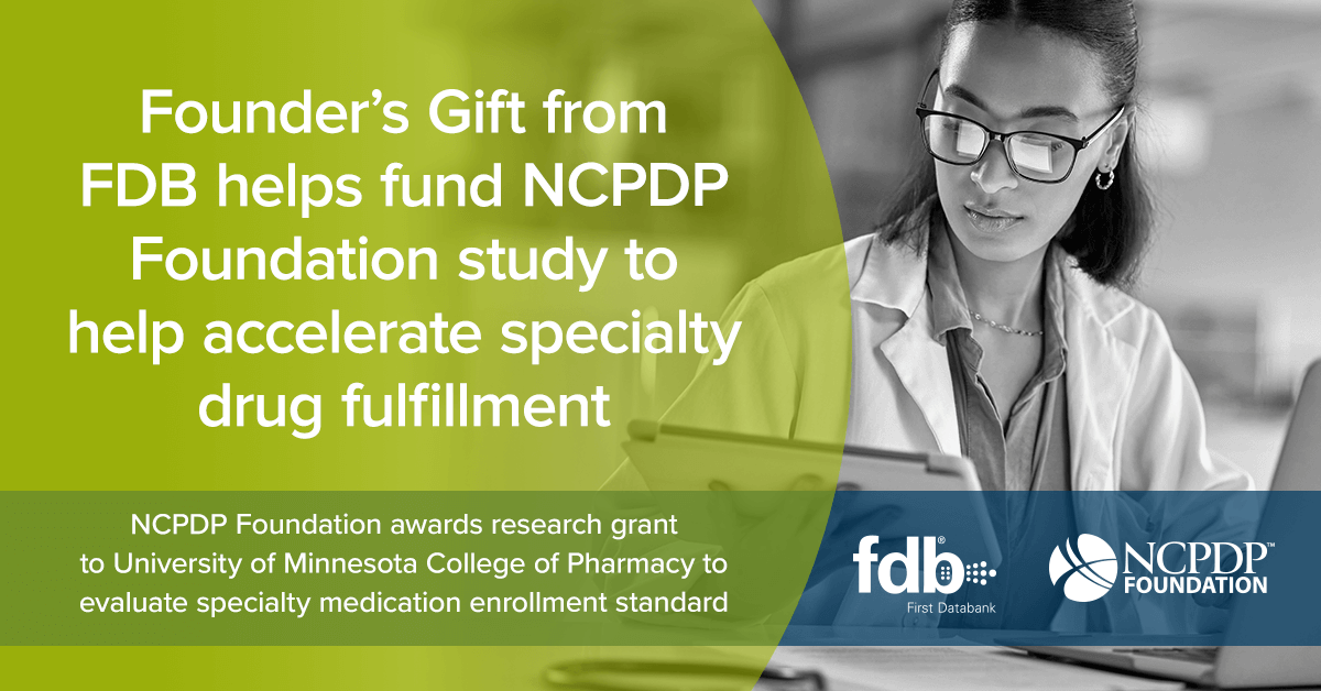 FDB_US's tweet image. The @NCPDP Foundation has awarded a research grant to @UMNews College of Pharmacy to evaluate the quality of data obtained from EHRs using the NCPDP/HL7 Specialty Medication Enrollment Standard, funded in part by FDB’s #FoundersGift for #PtSafety: 🔎 bit.ly/3Z5kPMV