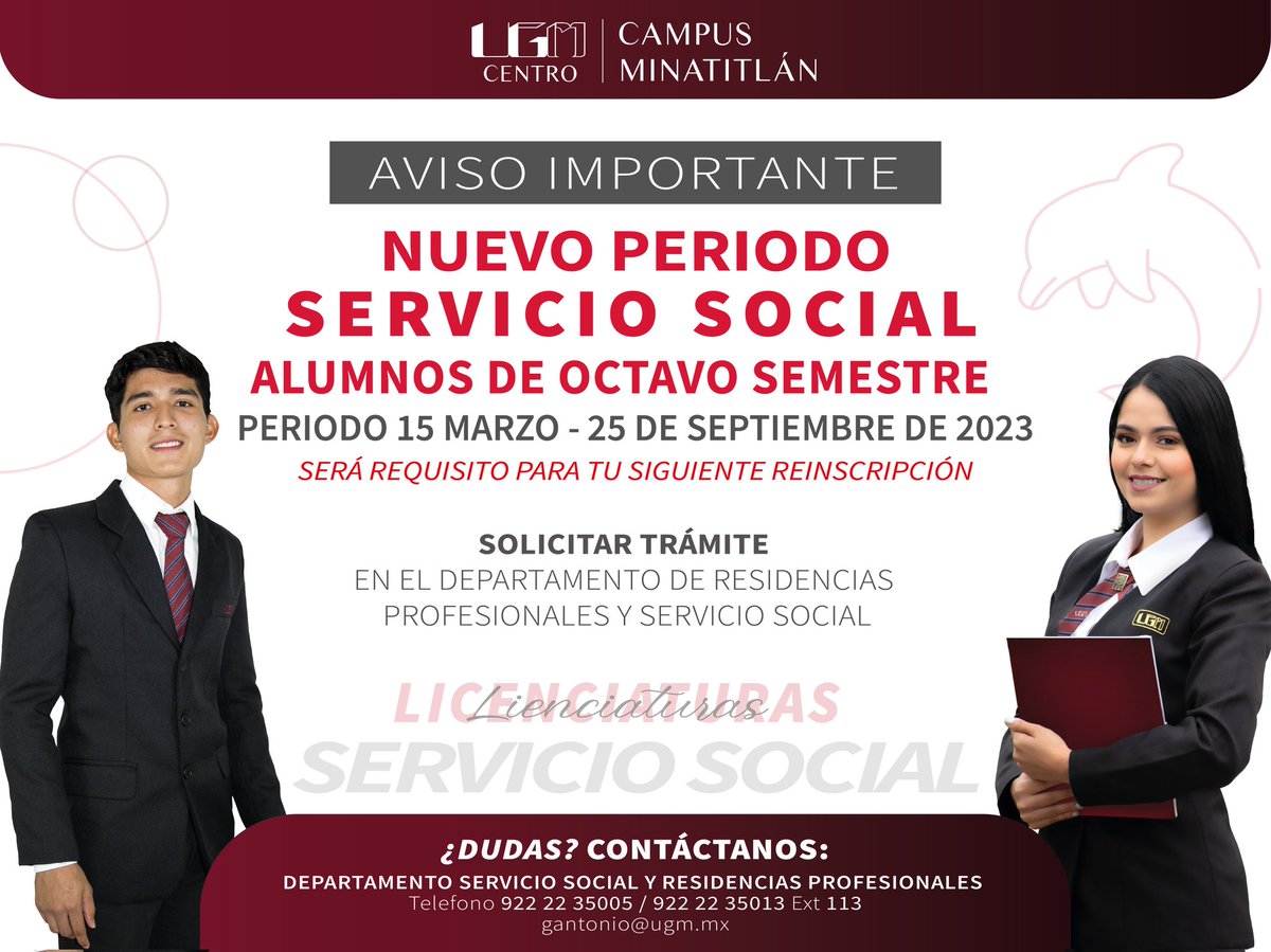 UgmMinainfo's tweet photo. #ServicioSocial #ResidenciasProfesionales
Aviso a nuestra comunidad universitaria. 
#UGMMinatitlán #listosparaelfuturo https://t.co/JteJLuV0iI