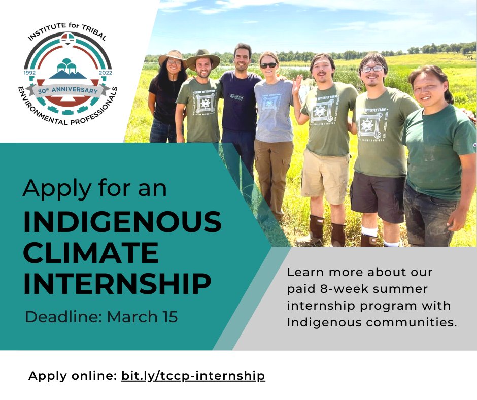 UNDERGRADUATE &amp; GRADUATE OPPORTUNITY!
We're excited to offer 5 paid summer internships with different host sites across the country. Host sites include <a href="/CSAinAction/">Climate Science Alliance</a>, <a href="/tonizhoniani/">Tó Nizhóní Ání</a>, <a href="/CAVUorg/">CAVU</a>, <a href="/TAPollinators/">TribalAllianceforPollinators</a> and the Yukon River Drainage Fisheries Association. 
#climate #internship