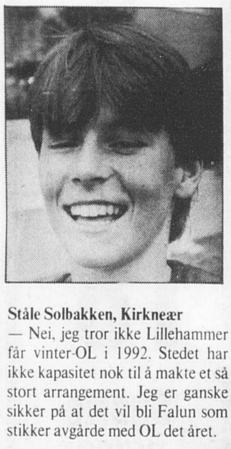 RetroSportNorge's tweet photo. Ståle Solbakken med liten tro på at Lillehammer kan arrangere noe OL med sus i. Bedre om svenskene får oppdraget. (sommeren-84) https://t.co/S0qgF8nuXX