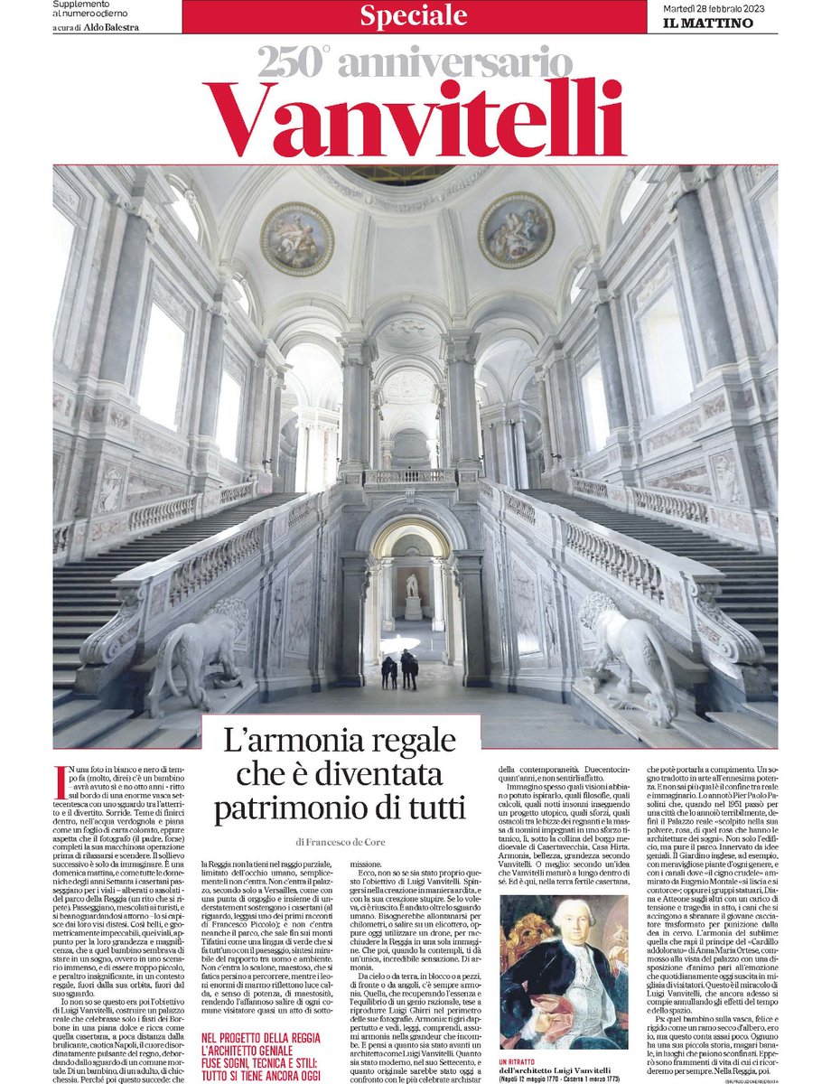 Il genio di Luigi Vanvitelli. La potenza di una visione. La Reggia di Caserta, e non solo. Un architetto straordinario che sapeva vedere oltre. Domani, con #IlMattino, un ricco speciale a 250 anni dalla morte. #ReggiadiCaserta #Vanvitelli #ComunediCaserta #ComunediNapoli