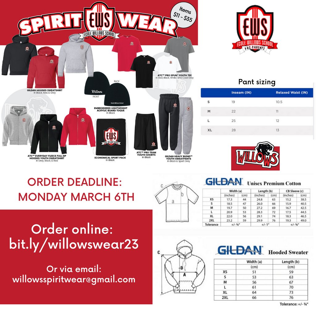 Willows_PAC's tweet photo. The SPIRIT WEAR deadline has been extended to Monday March 6th.

*** 
Montrez votre amour pour votre école avec des vêtements École Willows! https://t.co/kVGH1NDcAT