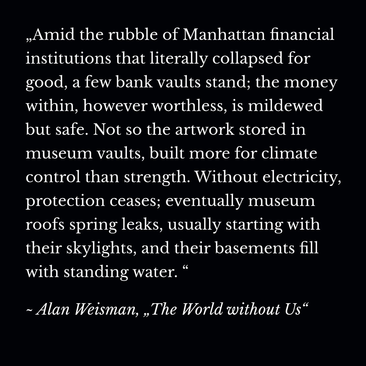 AnnaJumped's tweet photo. I found the chapter on nature reclaiming NYC especially haunting, and asked the Midjourney AI algorithm to illustrate a couple of Weisman’s findings. https://t.co/daoSOgIvXR