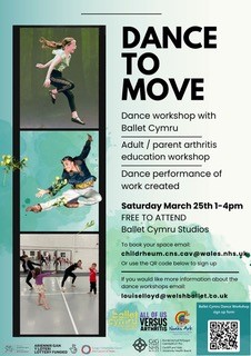 YoungArthritisW's tweet photo. Have you heard about the exciting day the Noah's Ark Paediatric Rheumatology Team and @balletcymru  have planned? We're looking forward to coming along and supporting the Dance to Move workshop on Saturday 25th March. 
Sign up https://t.co/NErwbBzSmz
Ydych chi'n dwlu dawnsio? https://t.co/I63YoZfwqR