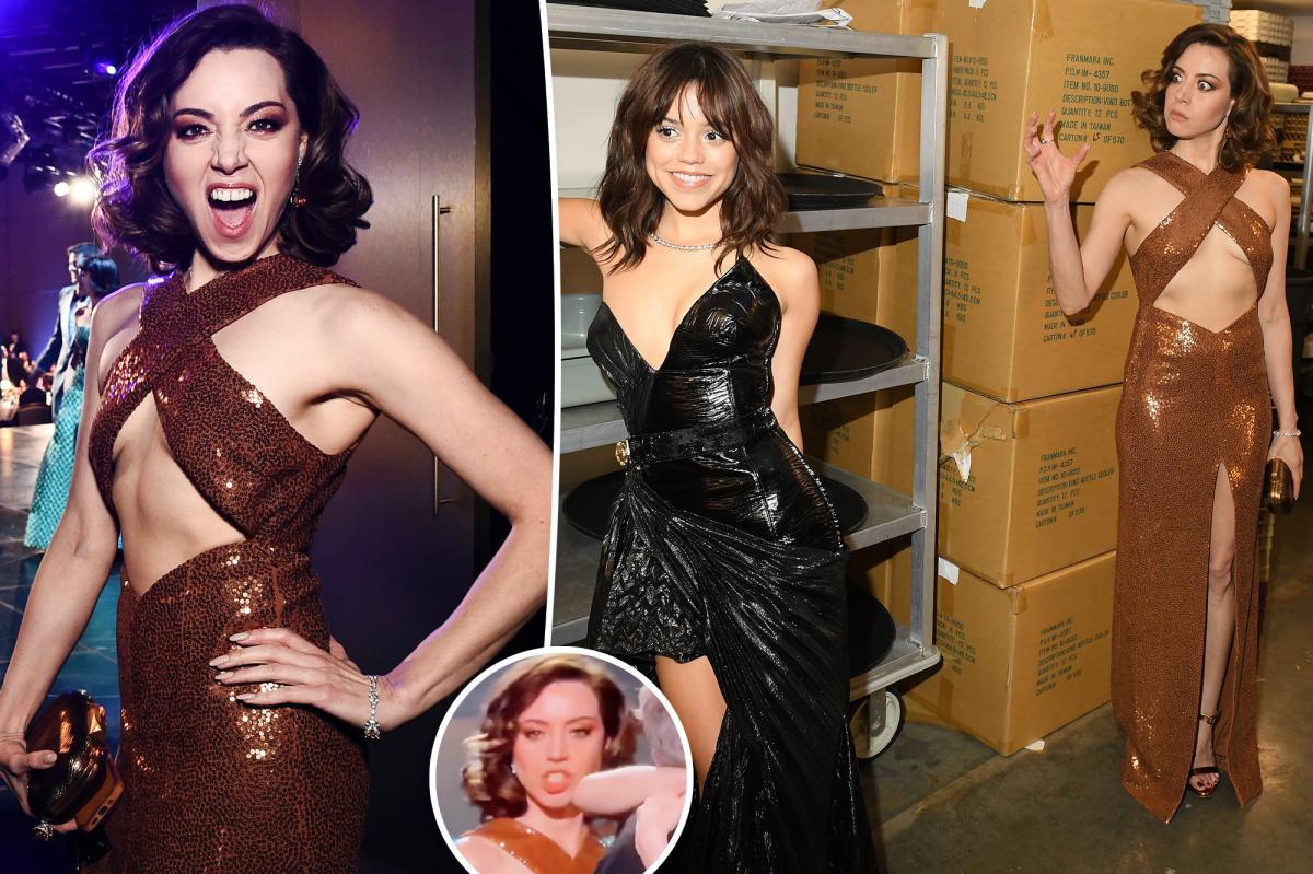 Page Six on X: Aubrey Plaza shakes off viral onstage anger while goofing  off at SAG Awards   / X