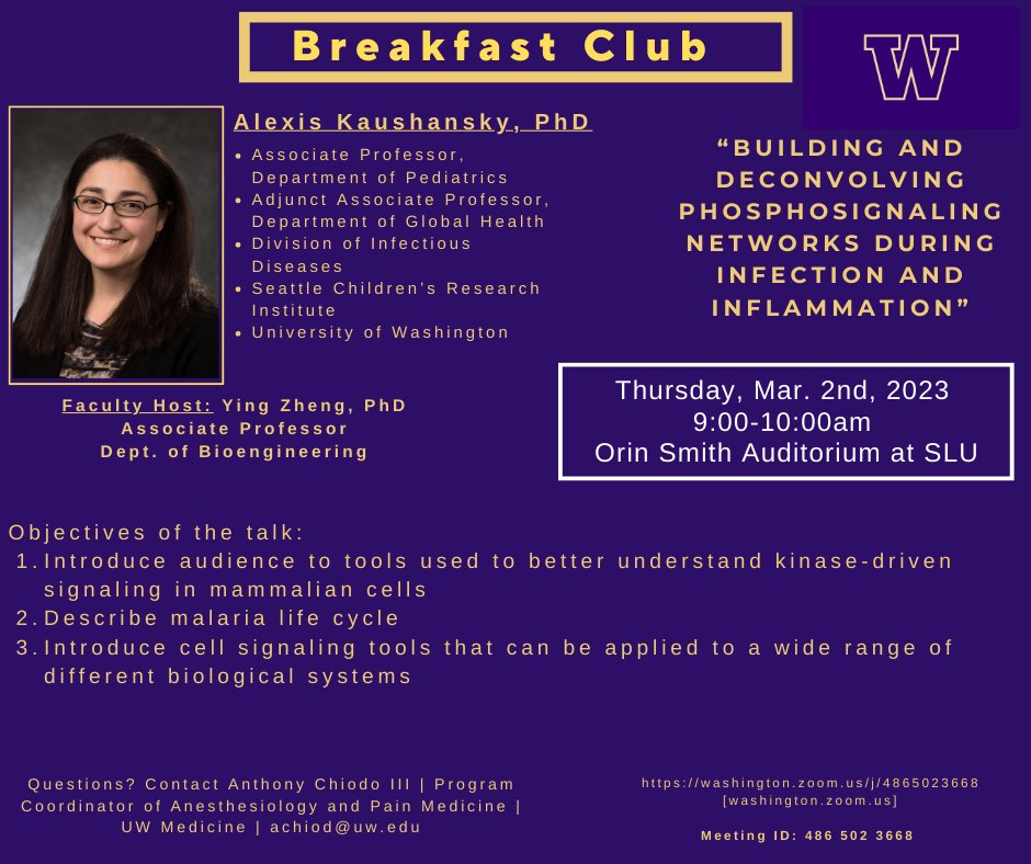 UW Mitochondria & Metabolism Center (@uwmmc) on Twitter photo Please Join us for our Breakfast Club Lecture Series Thursday March 2nd, 2023 from 9am-10am PST in-person and via zoom with Dr. Alexis Kaushansky.
<a href="/kaushans/">Alexis Kaushansky (she/her)</a>
<a href="/UWAnesthPainMed/">UW Anesthesiology & Pain Medicine</a>
<a href="/uwdgh/">UW Global Health</a>
<a href="/uwpediatrics/">UW Pediatrics</a>
<a href="/seattlechildren/">Seattle Children's</a> Please Join us for our Breakfast Club Lecture Series Thursday March 2nd, 2023 from 9am-10am PST in-person and via zoom with Dr. Alexis Kaushansky.
<a href="/kaushans/">Alexis Kaushansky (she/her)</a>
<a href="/UWAnesthPainMed/">UW Anesthesiology & Pain Medicine</a>
<a href="/uwdgh/">UW Global Health</a>
<a href="/uwpediatrics/">UW Pediatrics</a>
<a href="/seattlechildren/">Seattle Children's</a>