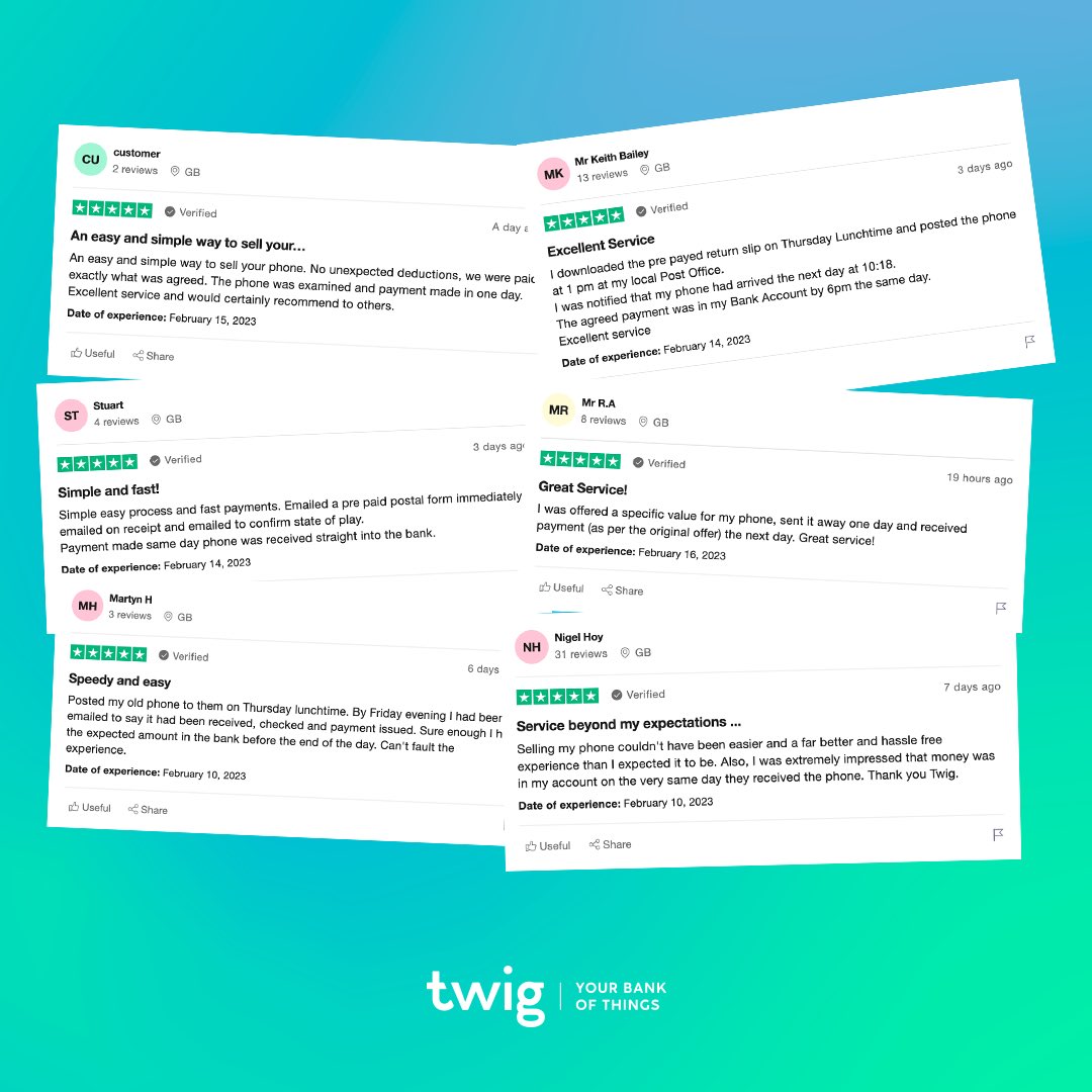 Twig has 4.6 stars 9/10 give twig a 5 star (&gt;9000 reviews) on Trustpilot, 

download Twig today