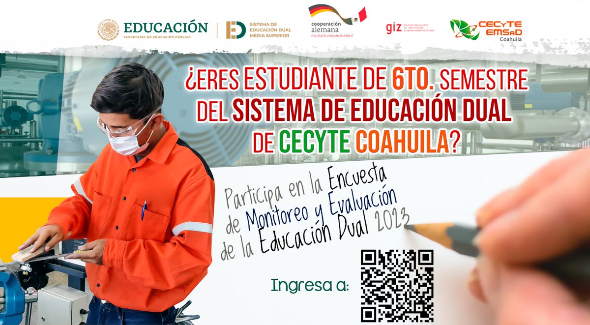 ¿Eres estudiante de 6to semestre del Sistema de Educación Dual?

Te invitamos a responder esta encuesta para conocer más sobre tu opinión de esta modalidad. 

Ingresa al siguiente enlace: cutt.ly/N8f7FeR