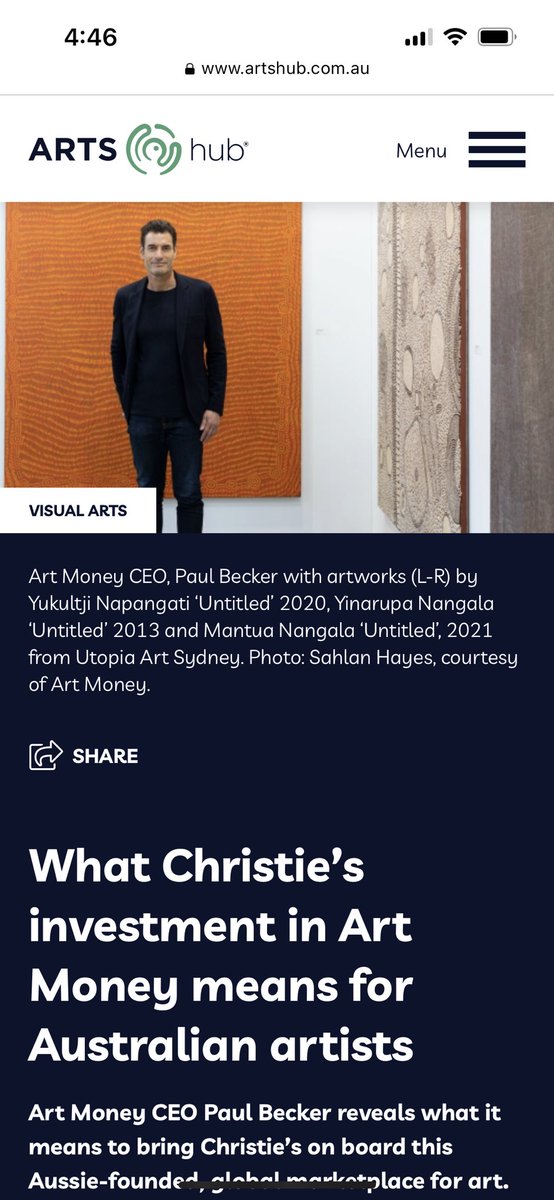 ARTS Hub: What Christie’s investment in Art Money means for artists everywhere!
We’re working with partners & the industry to build a sustainable creative economy that helps artists thrive.
@ginafairley @ArtsHub 
@arcual_art
@ChristiesInc @artmoney_global 
artmoney.com/community/stor…