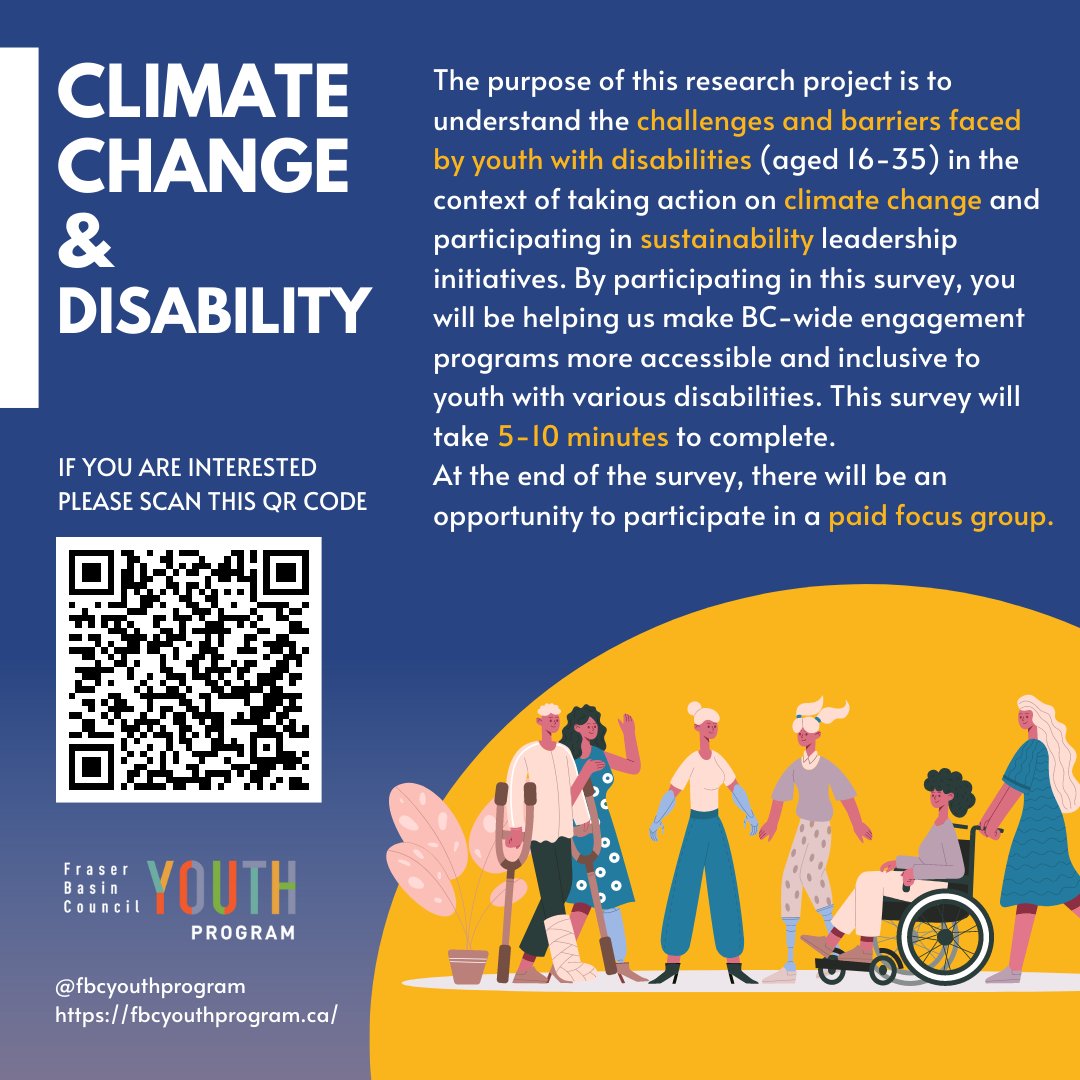 🌿We're researching the challenges faced by youth with disabilities (aged 16-35) in taking action on #climatechange leadership initiatives. Help us by taking our 5-10 minute survey!  bit.ly/YPsurvey2023. There is a chance to join paid focus group at end of #survey !