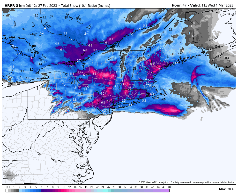 WeatherOptics on Twitter "Expected snowfall totals from the HRRR