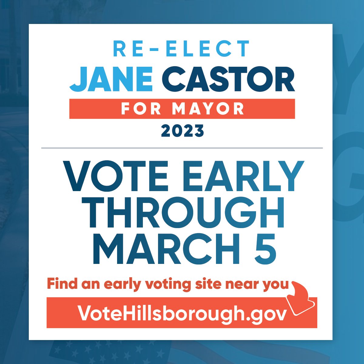 Do you have a plan to vote? You can find your nearest early voting location at VoteHillsborough.gov. Let’s get out there and continue to uplift every neighborhood by re-electing Mayor Castor!