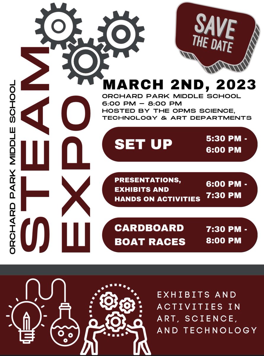 OPSchools's tweet image. ⭐️ Mark your calendars OPMS families!
Join us this Thursday, March 2nd for our STEAM Expo being hosted by the OPMS Science, Tech and Art Departments! ⚙️