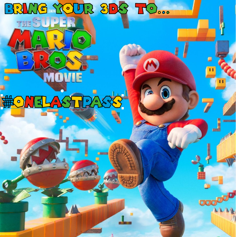 PezGuyMike's tweet photo. As the 3DS rides off into the sunset, I would love for us to enjoy StreetPass one last time.
What if we all brought our 3DS systems to the #SuperMarioBrosMovie to get one final StreetPass experience?
Please RT this with the #onelastpass tag to spread the word! #3DS #Nintendo https://t.co/eQXsI3LUie