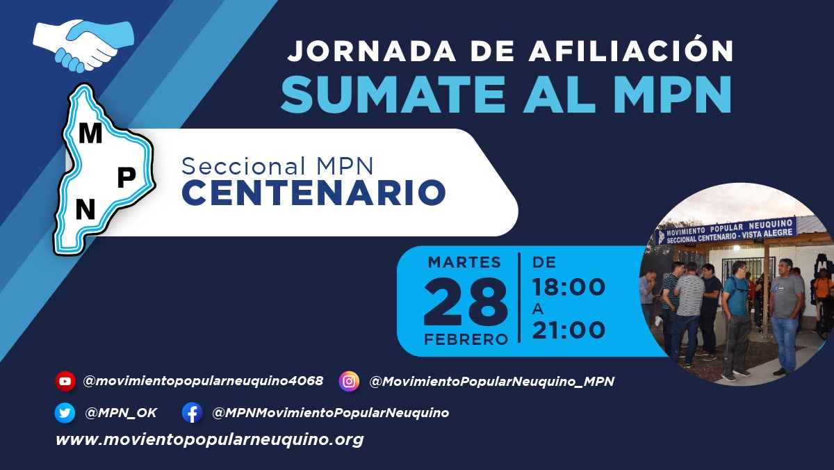 MPN_OK's tweet photo. Mañana #Martes los/as esperamos en #VistaAlegre y #Centenario. #SumateAlMPN, único partido político que defiende a los neuquinos/as. SIEMPRE.
#16A #HayFuturo #Lista151
#MarcosParaNeuquén https://t.co/XTe0L5bmbt