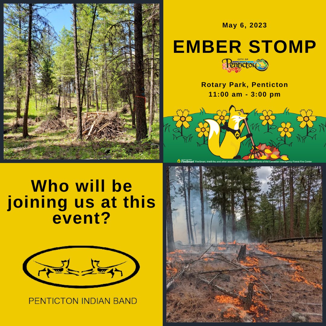 PentictonFire's tweet photo. The Penticton Indian Band has been completing amazing fuel mitigation work in and around the City of Penticton! Come down to Ember Stomp to thank them and ask them any fuel mitigation questions you may have!

#firesmart #firesmartbc #penticton #pentictonindianband #fuelmitigation https://t.co/xQ9XoiRWe1
