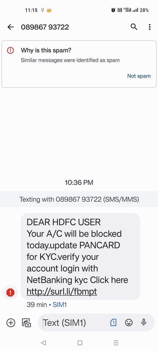 namzigg's tweet photo. @HDFC_Bank @HDFCBank_Cares have got a sms from this number and I know my account is not linked to this number. Can you please look into this matter https://t.co/otMv70y5BA