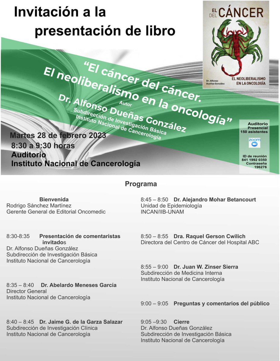 Mañana se presenta en <a href="/incanMX/">Instituto Nacional de Cancerología</a> este libro sobre "el neoliberalismo en la oncología”, del Dr Alfonso Dueñas González, quien podría ser uno de los candidatos a dirigir dicho Instituto. Entre quienes comentarán el libro están los Dres Abelardo Meneses y Alejandro Mohar
