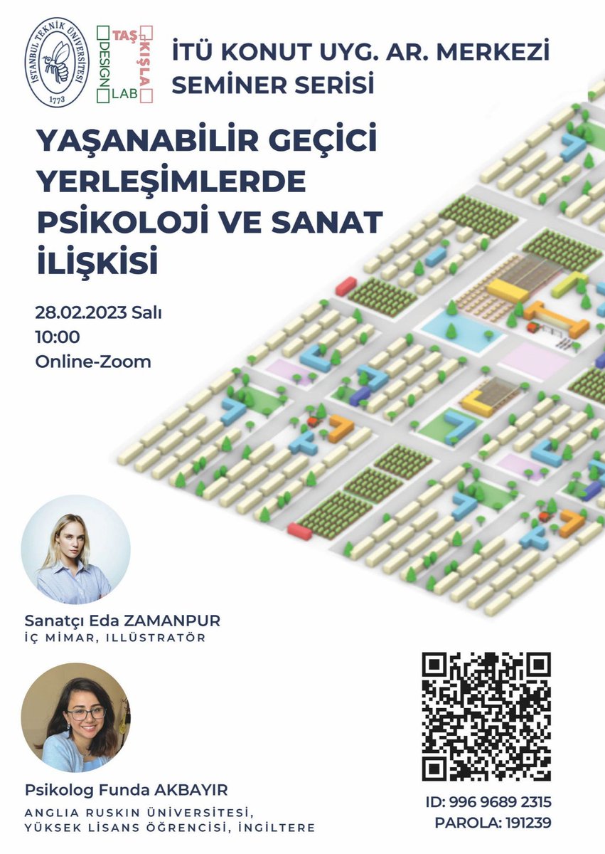 Sevgili arkadaşım psikolog Funda Akbayır ve sanatçı Eda Zamanpur ile aafet sonrası geçici yerleşmeler üzerine söyleşiyoruz. Davetlisiniz! 
<a href="/itutaskisla/">İTÜ Mimarlık Fakültesi</a> <a href="/itu1773/">İTÜ - İstanbul Teknik Üniversitesi</a>
#itudesignlab #urbandesign #psychology #art #edazamanpur #earthquakeinturkey #fundayirmibesoglu