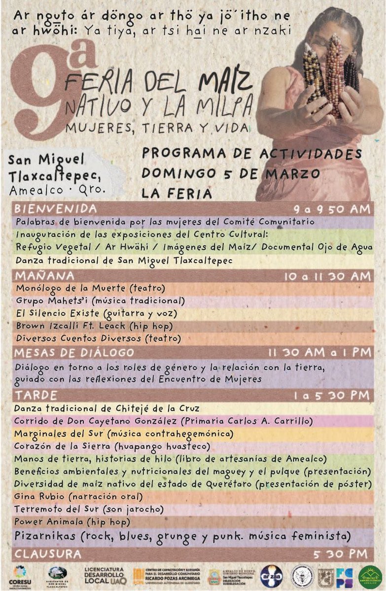 #Campiñeros, la Feria del Maíz, Amealco de Bonfil es el próximo domingo 05 de marzo. Les compartimos el programa 👨‍🌾👩‍🌾🌽🌱
¡Allá nos vemos!