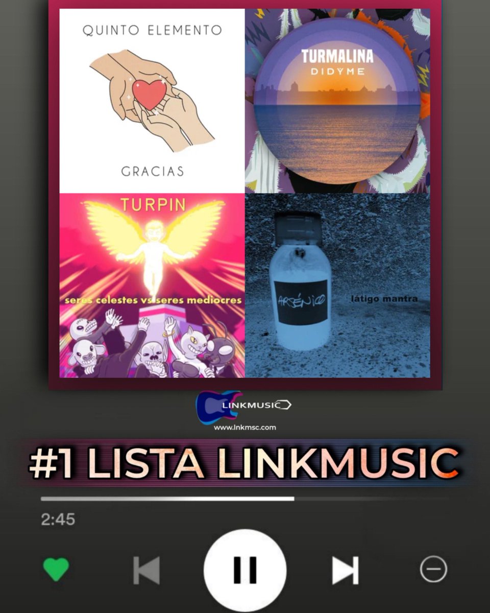 #PLAYLIST SEMANAL #LINKMUSIC
<a href="/Quintoelementof/">QUINTO ELEMENTO</a> 

y su tema "Gracias"

Además de:
<a href="/turmalinabanda/">Turmalina</a> 
Turpin
<a href="/LatigoMantra/">Látigo Mantra</a> 
Esther Quiles
keyrain
<a href="/PlayaCuberris/">Playa Cuberris</a>
@minddrillerband
<a href="/lydiamartinsing/">Lydia Martín</a>
<a href="/piolet_oficial/">➳ Piolet ©️</a>

bit.ly/3YdLJkA ◁◁

Comparte!🔁

#SomosLinkmusic #musica