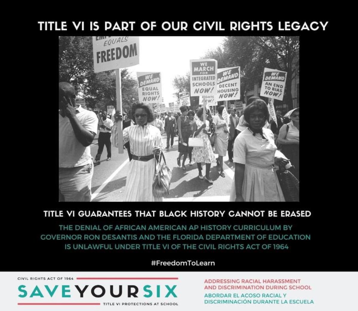 saveyourVI's tweet photo. @jeffbcdm We have filed a Title VI OCR complaint w/ the Federal Dept. Of Ed against @RonDeSantisFL &amp; the FL Dept of Ed for violating Title VI in the blocking of AP African American Studies. #FreedomToLearn #TitleVI https://t.co/ESRnD7KSSc https://t.co/NGPVMLMH9T