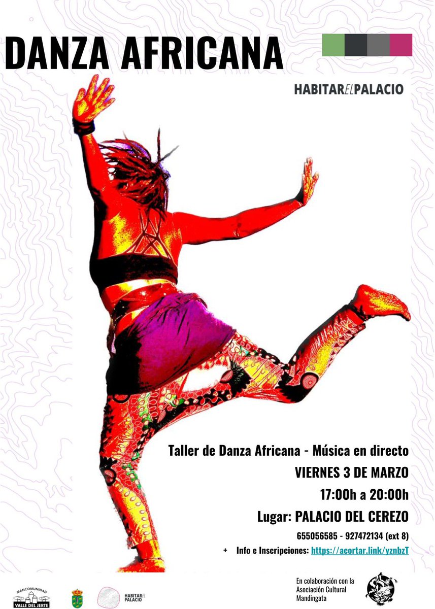 🕺Próximo taller de danza africana de la mano de la Asociación de Música y Danzas Africanas “Mandingata”.

• Inscripción: acortar.link/yznbzT