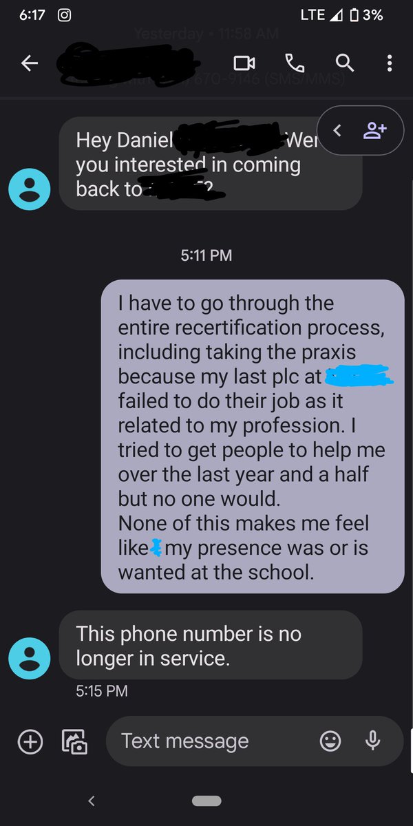 redmondwallace's tweet photo. I am not putting anyone or anywhere on blast. I am merely trying to provide an example of why I am not in the classroom being the exemplary maths educator that I am. It's a story in 3 texts. #edchat https://t.co/NAcDVQrnmS